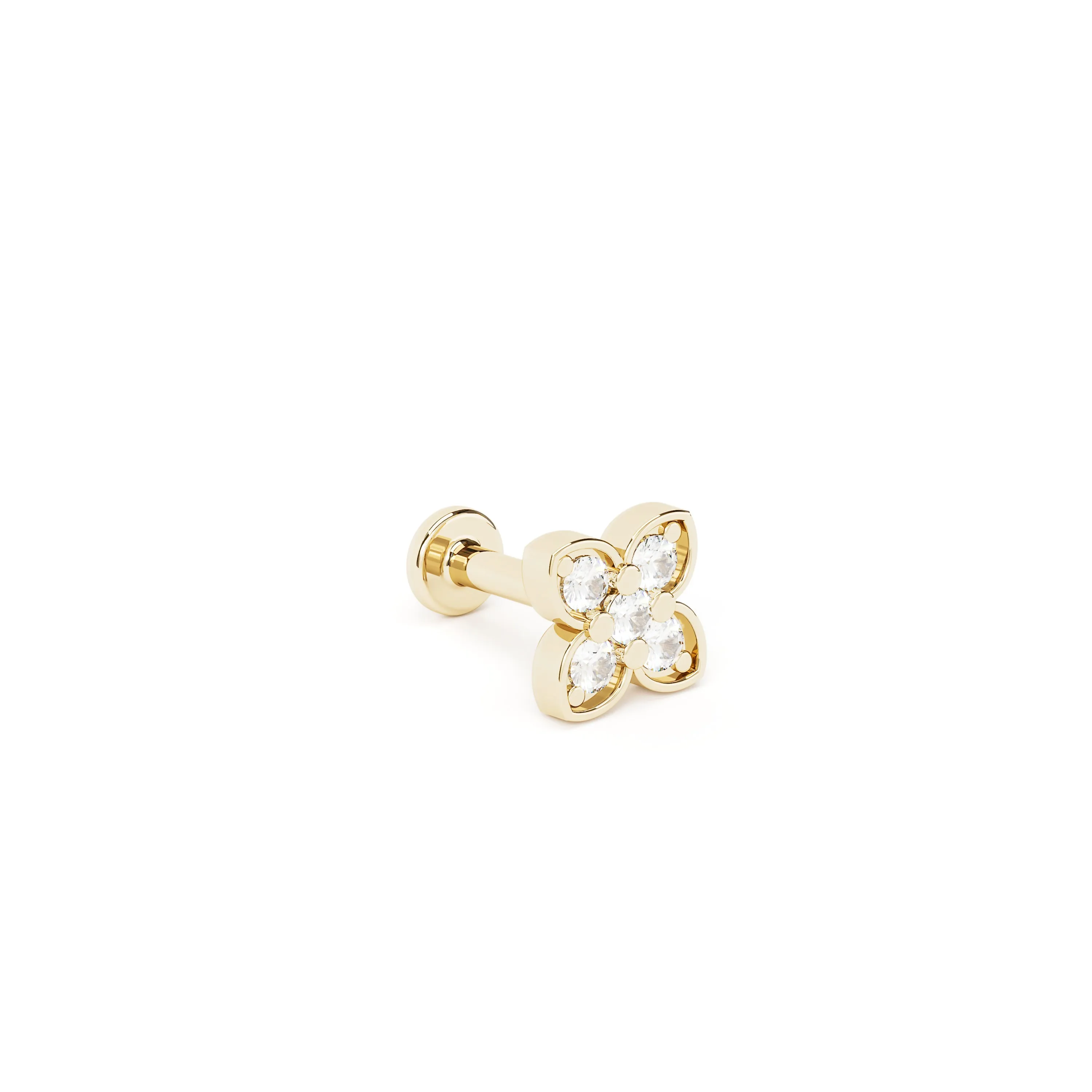 14K Gold Prong-Set Diamond Clover Stud