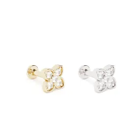 14K Gold Prong-Set Diamond Clover Stud