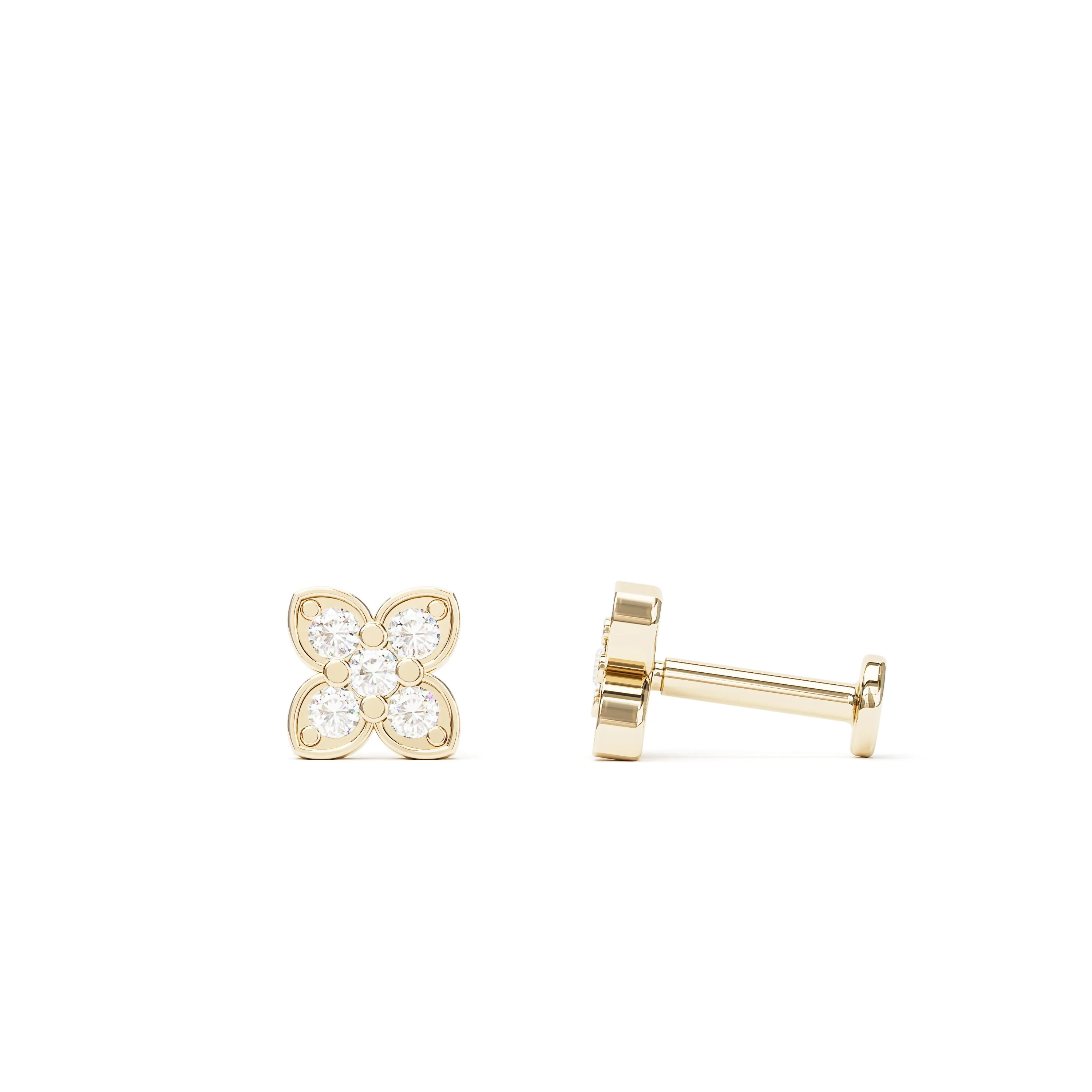 14K Gold Prong-Set Diamond Clover Stud