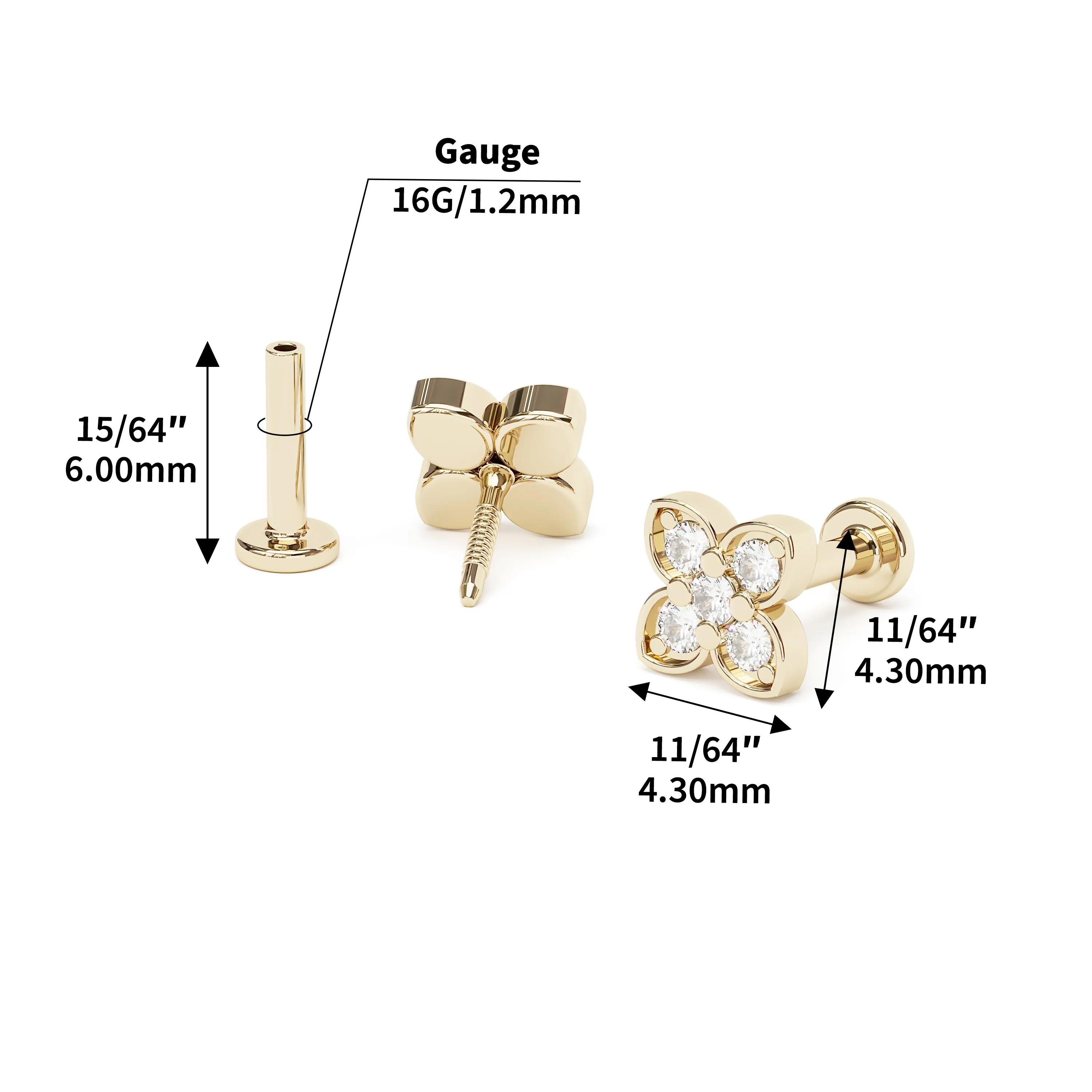 14K Gold Prong-Set Diamond Clover Stud