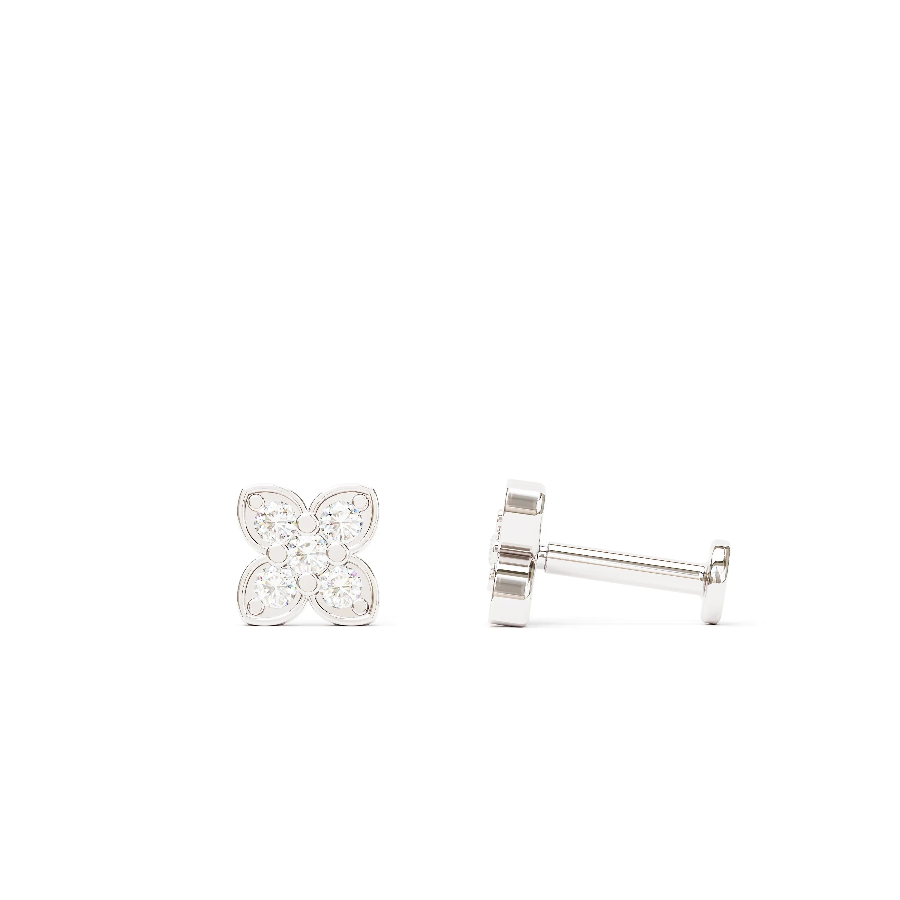 14K Gold Prong-Set Diamond Clover Stud