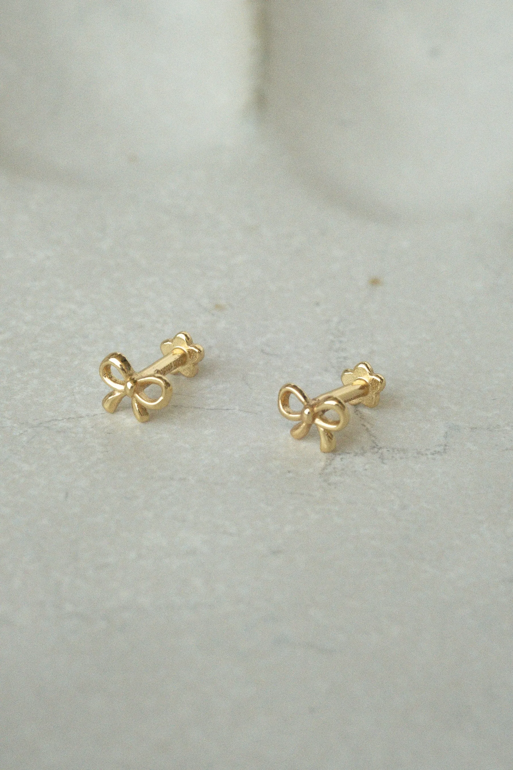 14K Solid Gold Mini Bow Piercing Stud