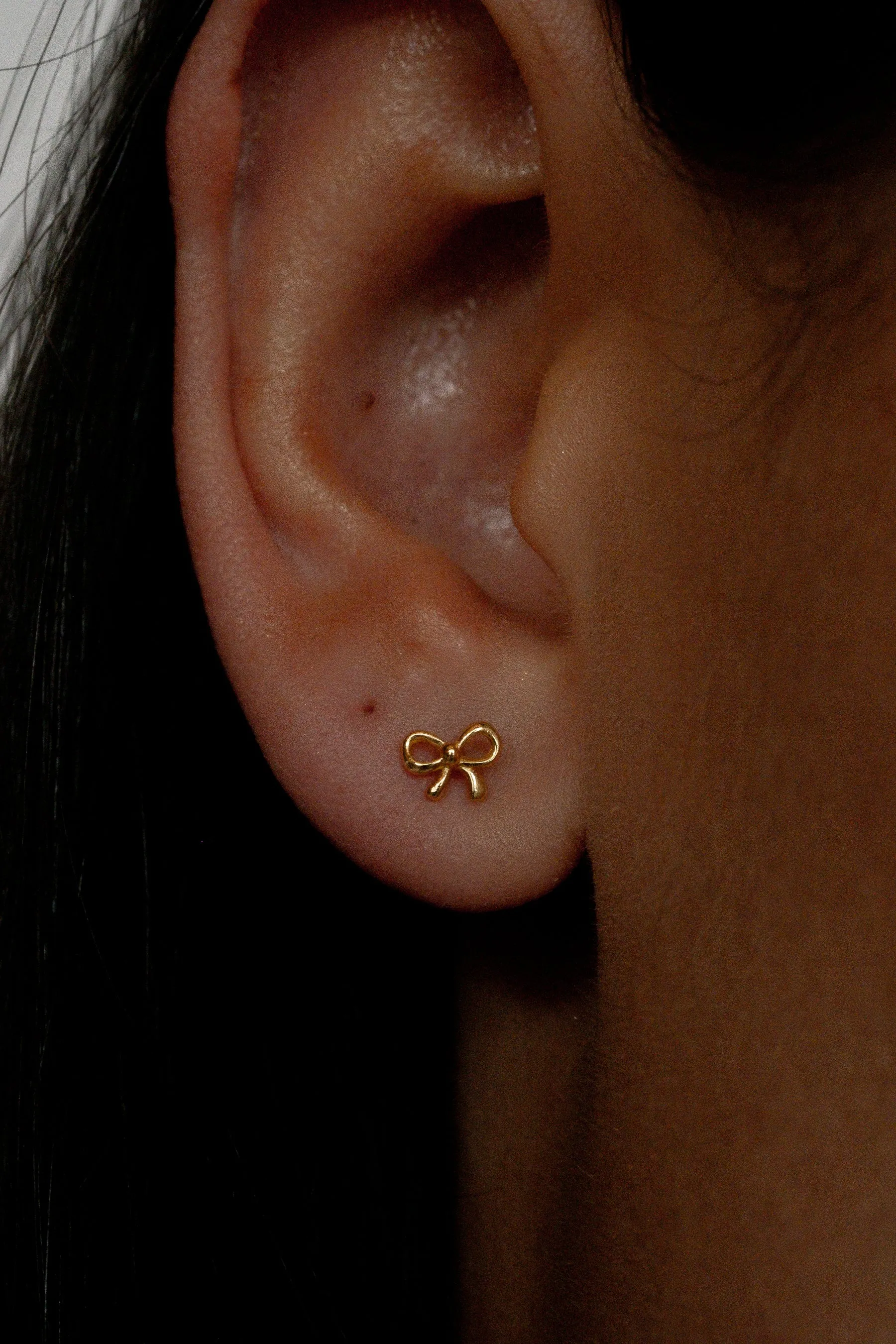 14K Solid Gold Mini Bow Piercing Stud