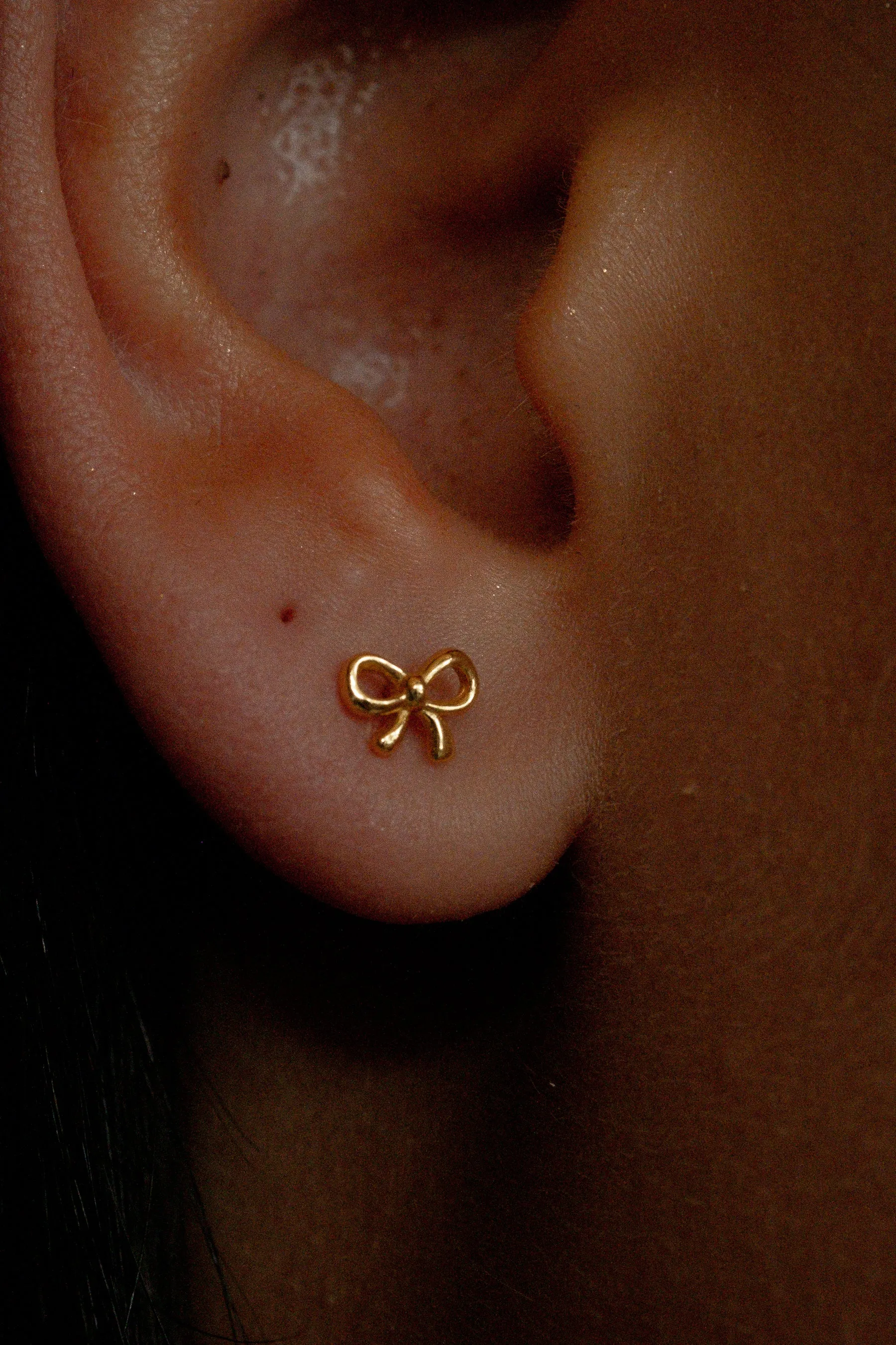 14K Solid Gold Mini Bow Piercing Stud