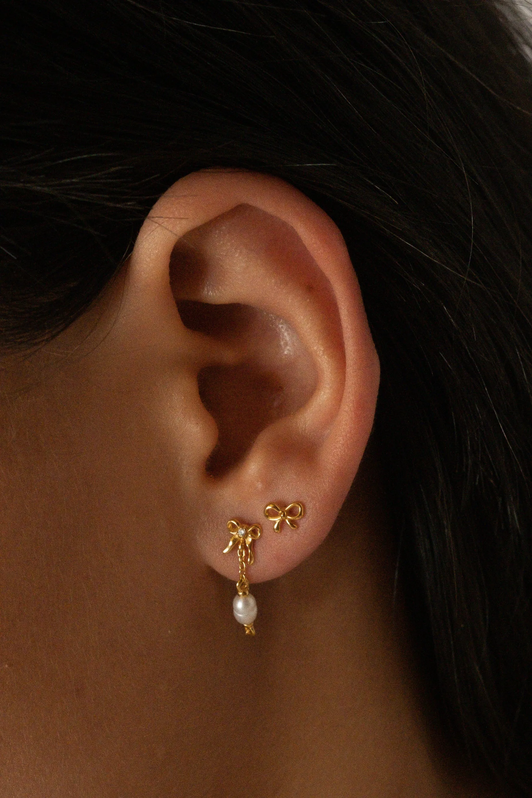 14K Solid Gold Mini Bow Piercing Stud