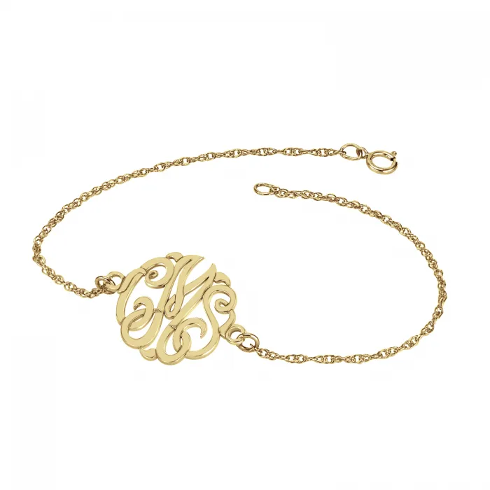 14K Solid Gold Script Monogram Bracelet