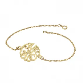 14K Solid Gold Script Monogram Bracelet