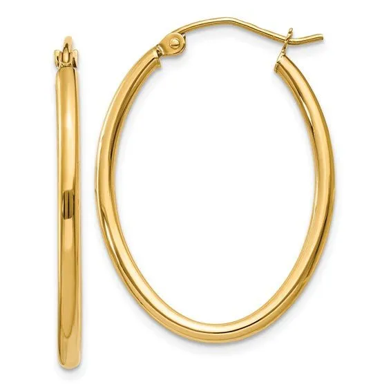 14K Y Gold Oval Hoop Earrings 1.6grms