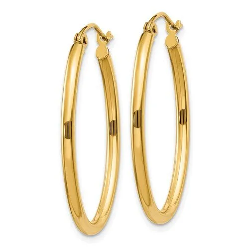 14K Y Gold Oval Hoop Earrings 1.6grms