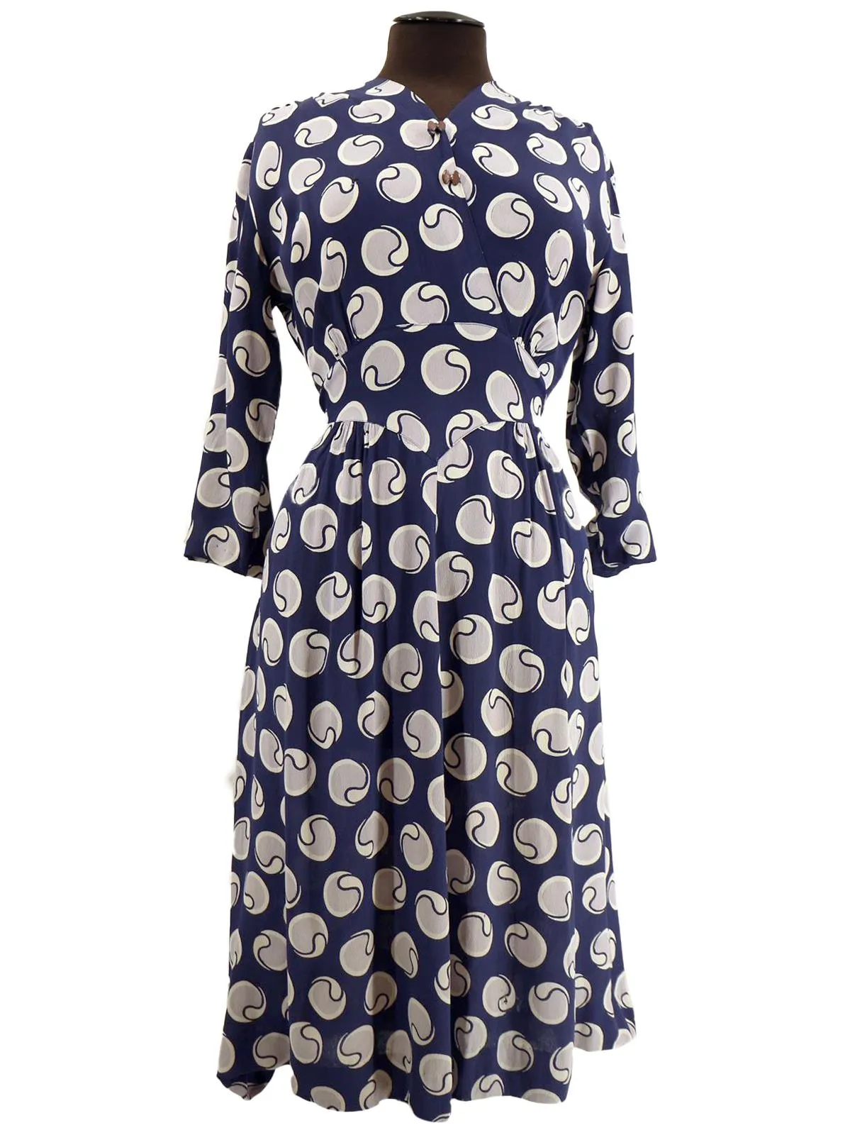 1940s Navy Blue Spot Vintage Dress