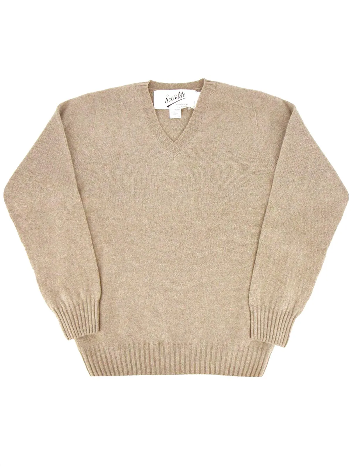 1940s Vintage Scottish Lambswool V-Neck Jumper in Clay Beige