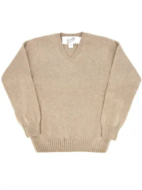 1940s Vintage Scottish Lambswool V-Neck Jumper in Clay Beige