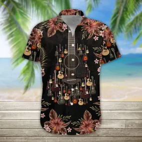 3D Acoustic Guitar Hawaii Shirt, Guitar Hawaiian Shirts Casual Short Sleeve Guitar Shirt Men