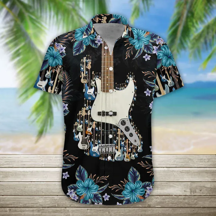 3D Acoustic Guitar Hawaii Shirt, Guitar Hawaiian Shirts Casual Short Sleeve Guitar Shirt Men