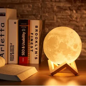 3D Moonlight Lamp Rechargeable Night Light with Wooden Stand Lunar Lamp