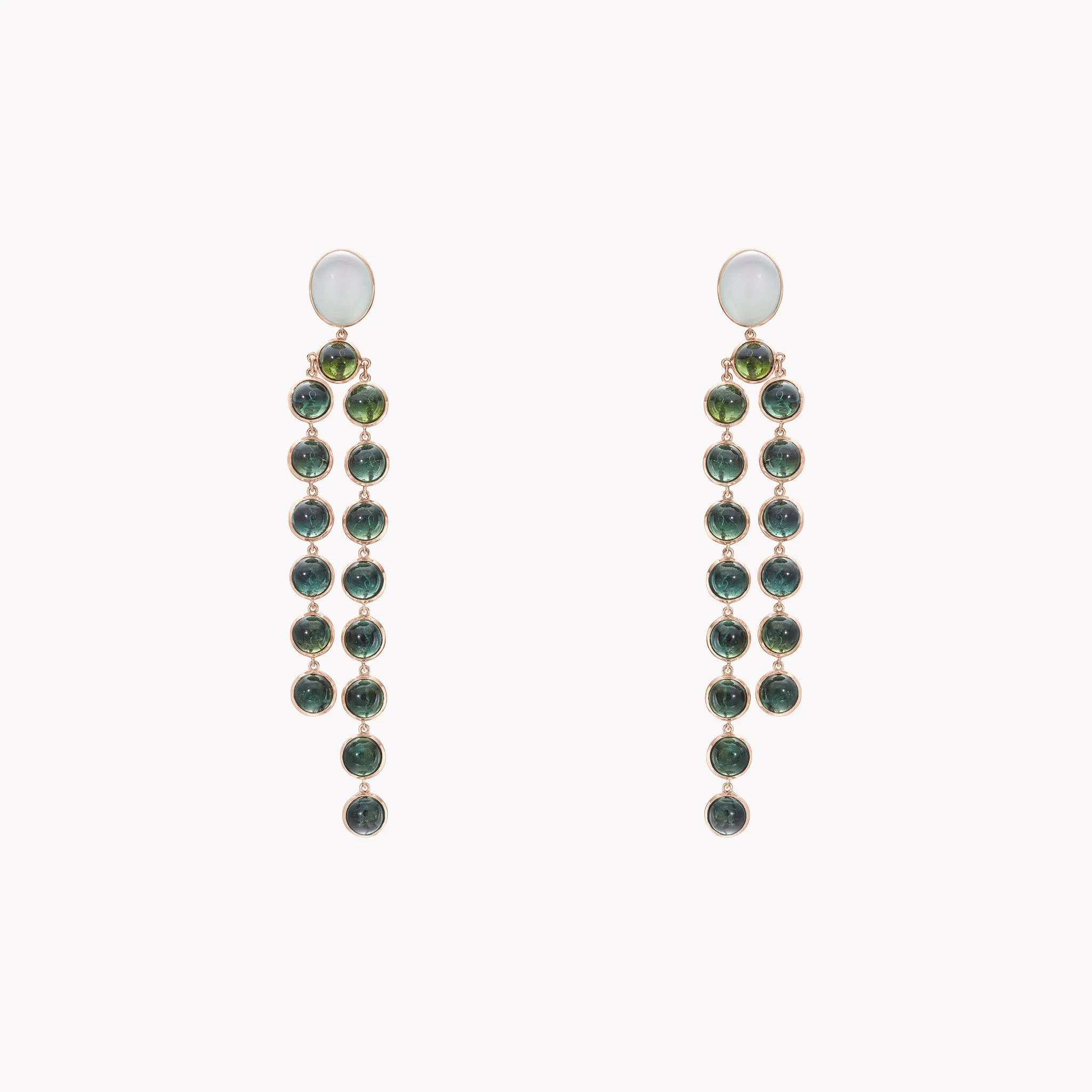 Aqua Cabochon & Round Tourmaline Drop Earrings