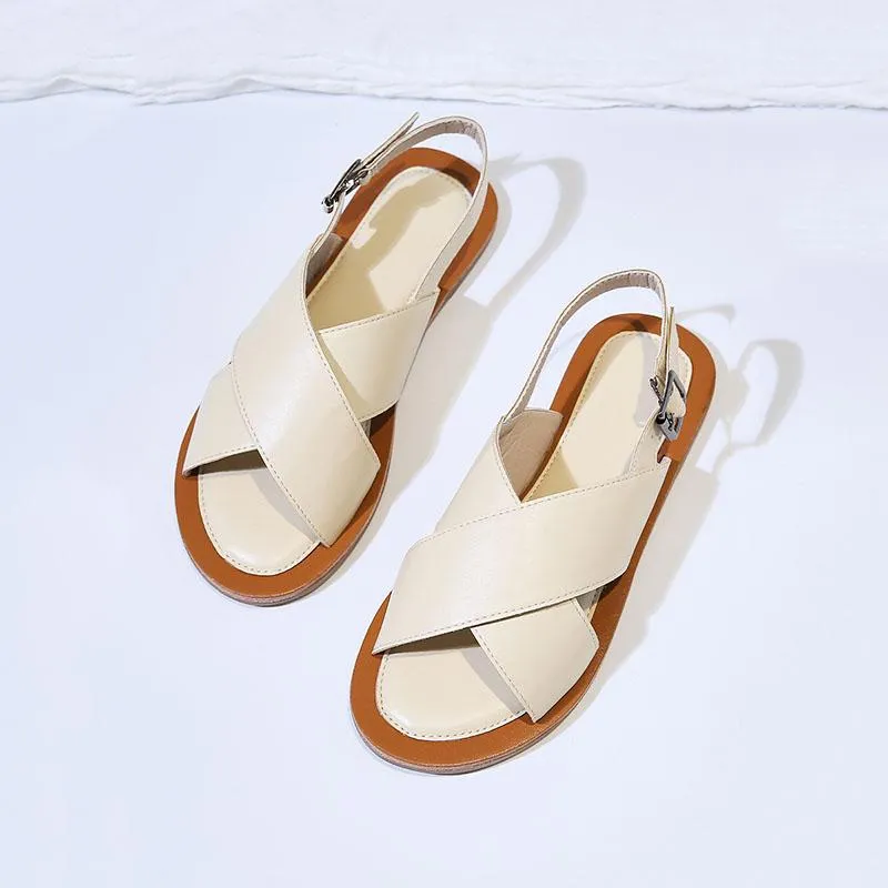 Babakud Simple Handmade Leather Casual Adjustable Buckle Sandals