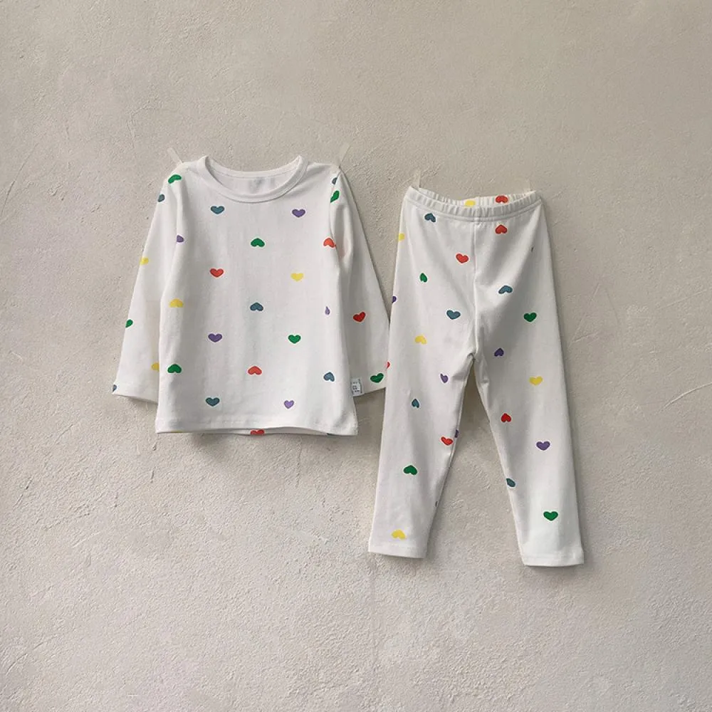 Baby Autumn Love Print Long Pants Set Autumn Children's Pajamas Set Wholesale Baby Children Clothes