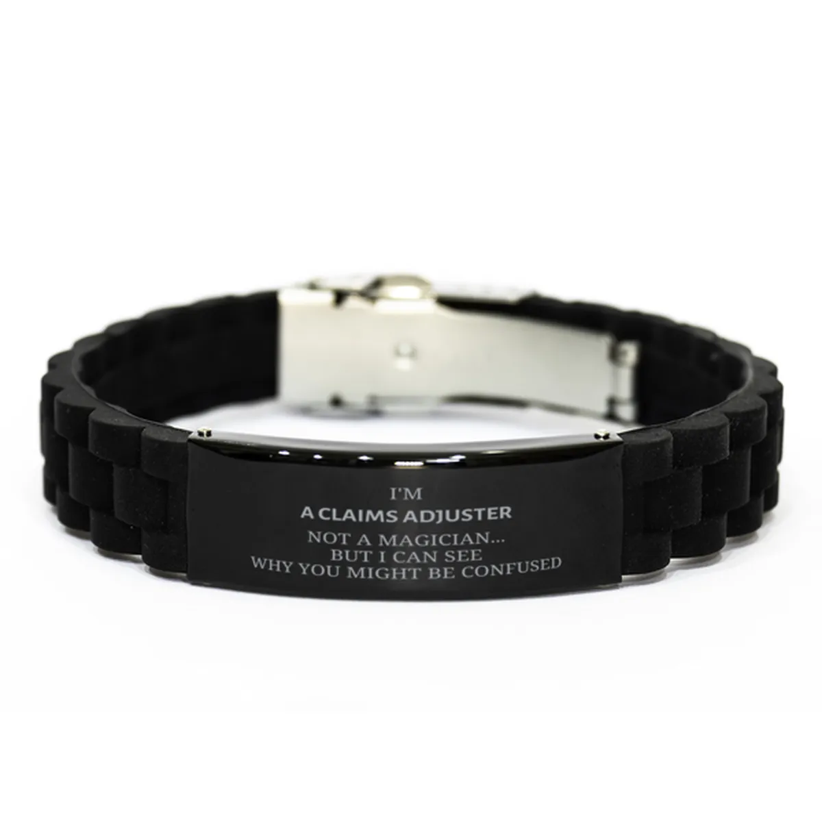 Badass Claims Adjuster Gifts, I'm Claims Adjuster not a magician, Sarcastic Black Glidelock Clasp Bracelet for Claims Adjuster Birthday Christmas for  Men, Women, Friends, Coworkers