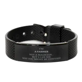 Badass Farmer Gifts, I'm Farmer not a magician, Sarcastic Black Shark Mesh Bracelet for Farmer Birthday Christmas for  Men, Women, Friends, Coworkers