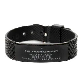 Badass Maintenance Worker Gifts, I'm Maintenance Worker not a magician, Sarcastic Black Shark Mesh Bracelet for Maintenance Worker Birthday Christmas for  Men, Women, Friends, Coworkers