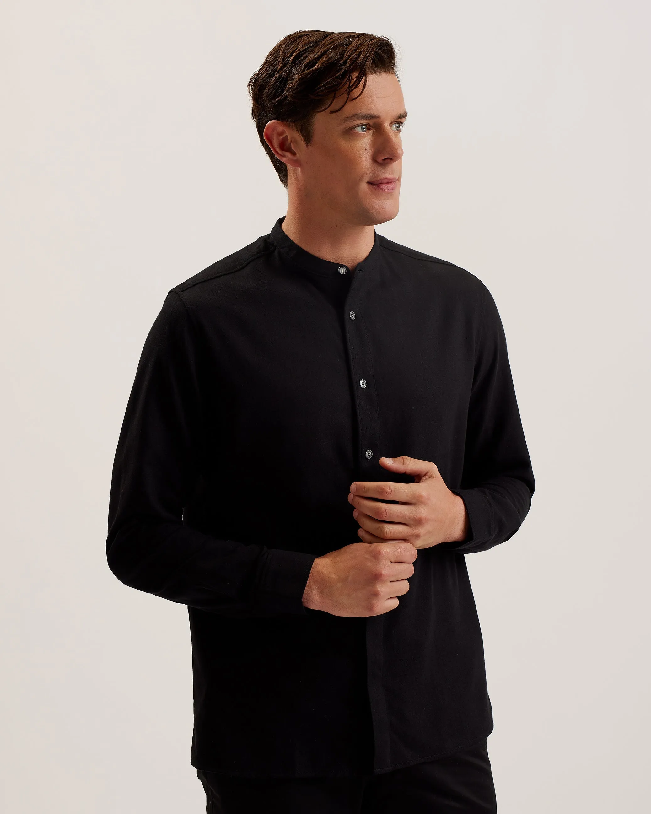 Bastuns Ls Relaxed Grandad Collar Shirt Black