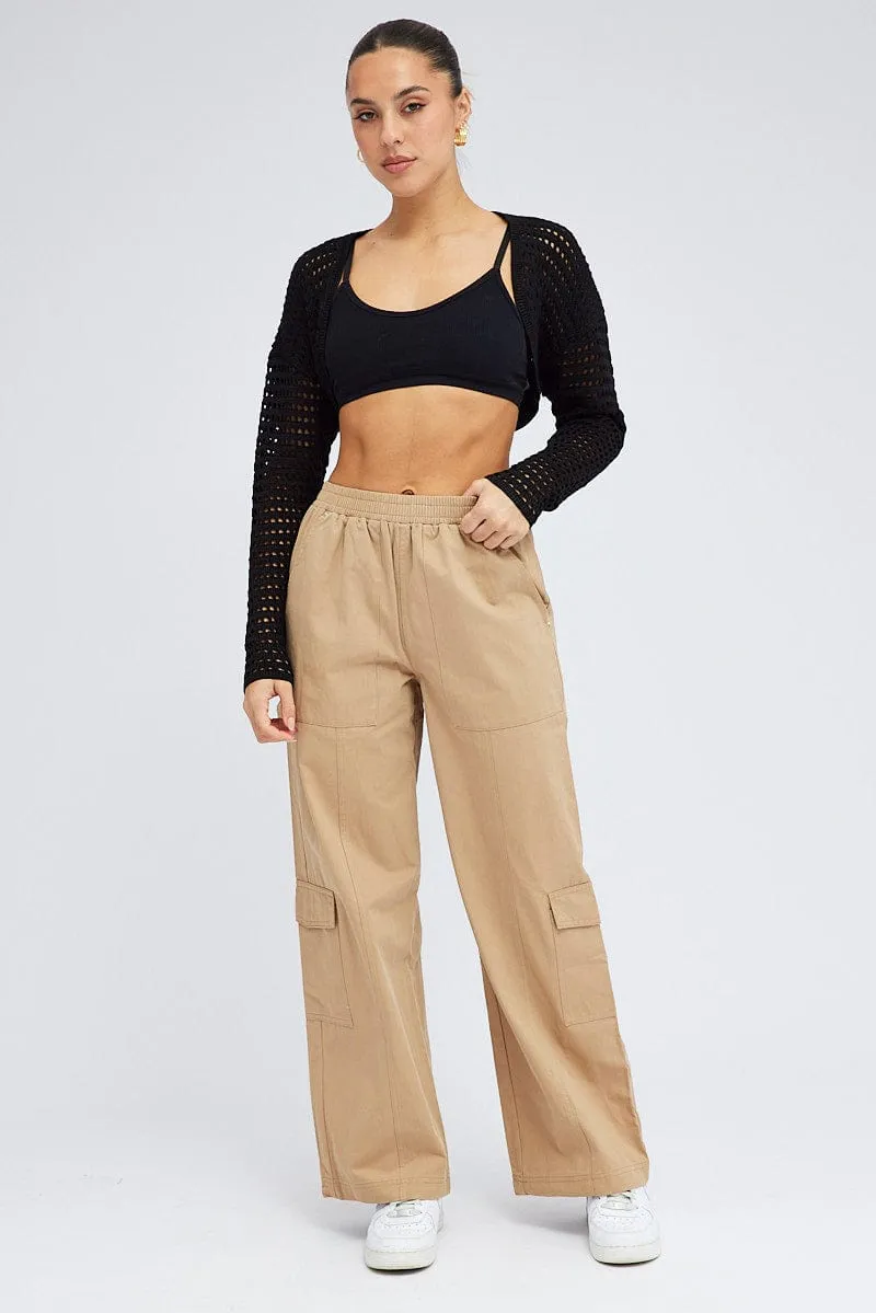 Beige Cargo Pants Wide Leg