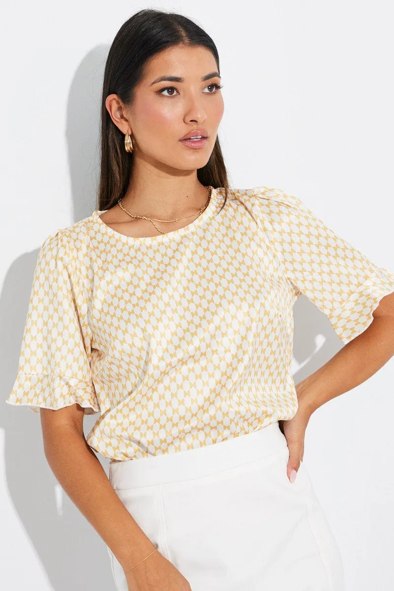 Beige Geo Top Short Sleeve