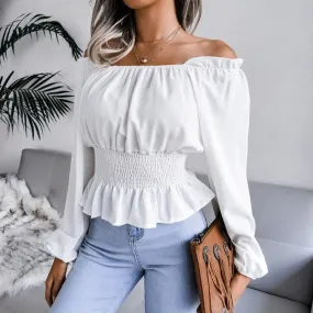 BerriesJam - 2024 Slash Neck Off Shoulder Ruffled Chiffon Blouse