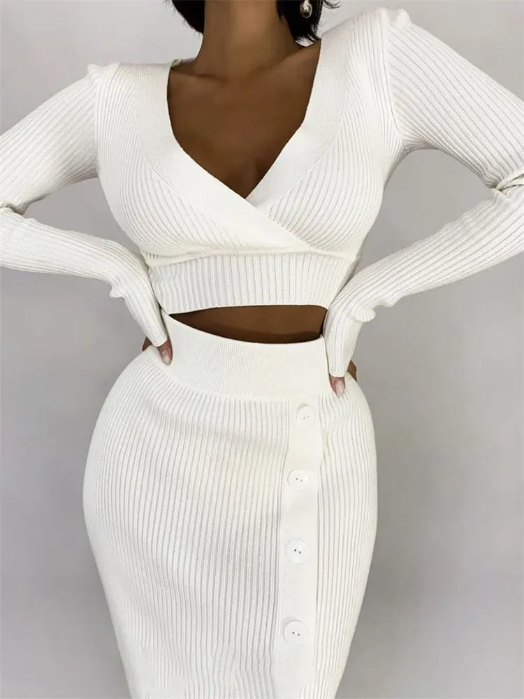 BerriesJam - 2024 V-Neck Crop Top Wrap Slim Bodycon Suit