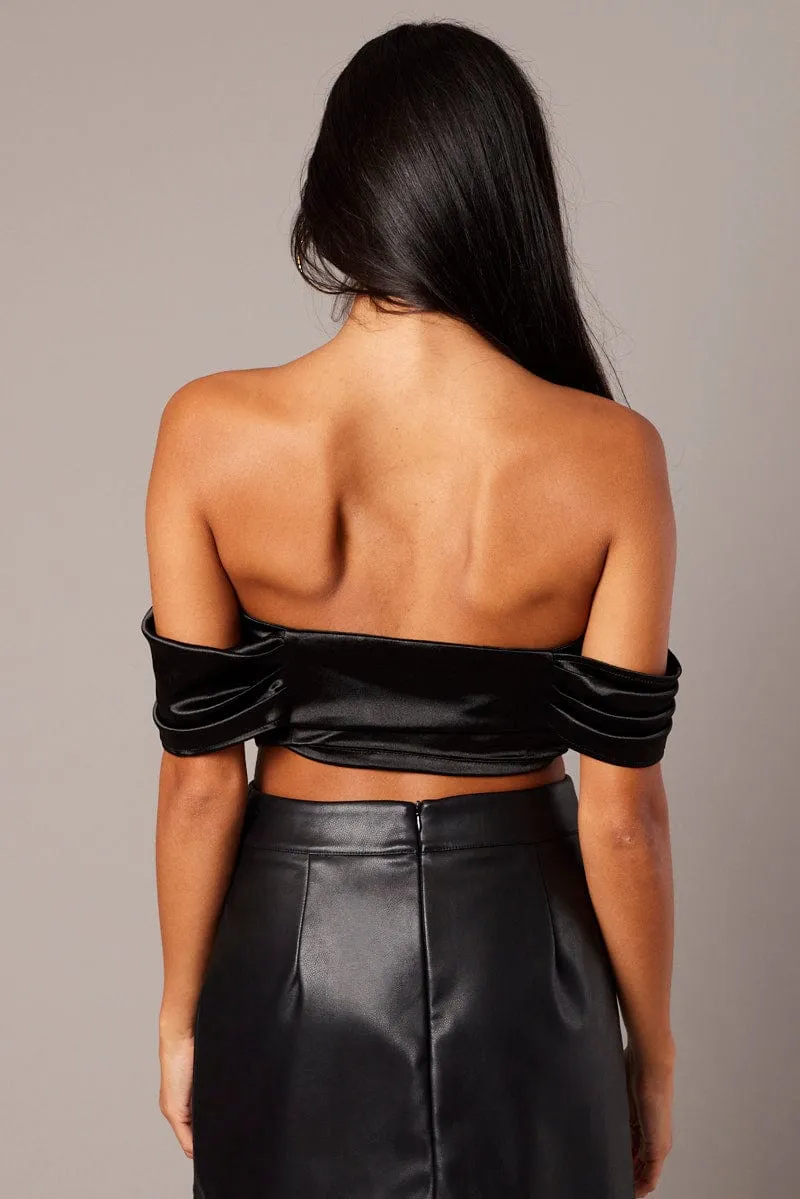 Black Corset Top Off Shoulder Satin