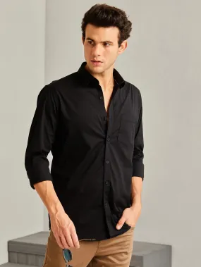 Black Solid Stretch Twill Shirt