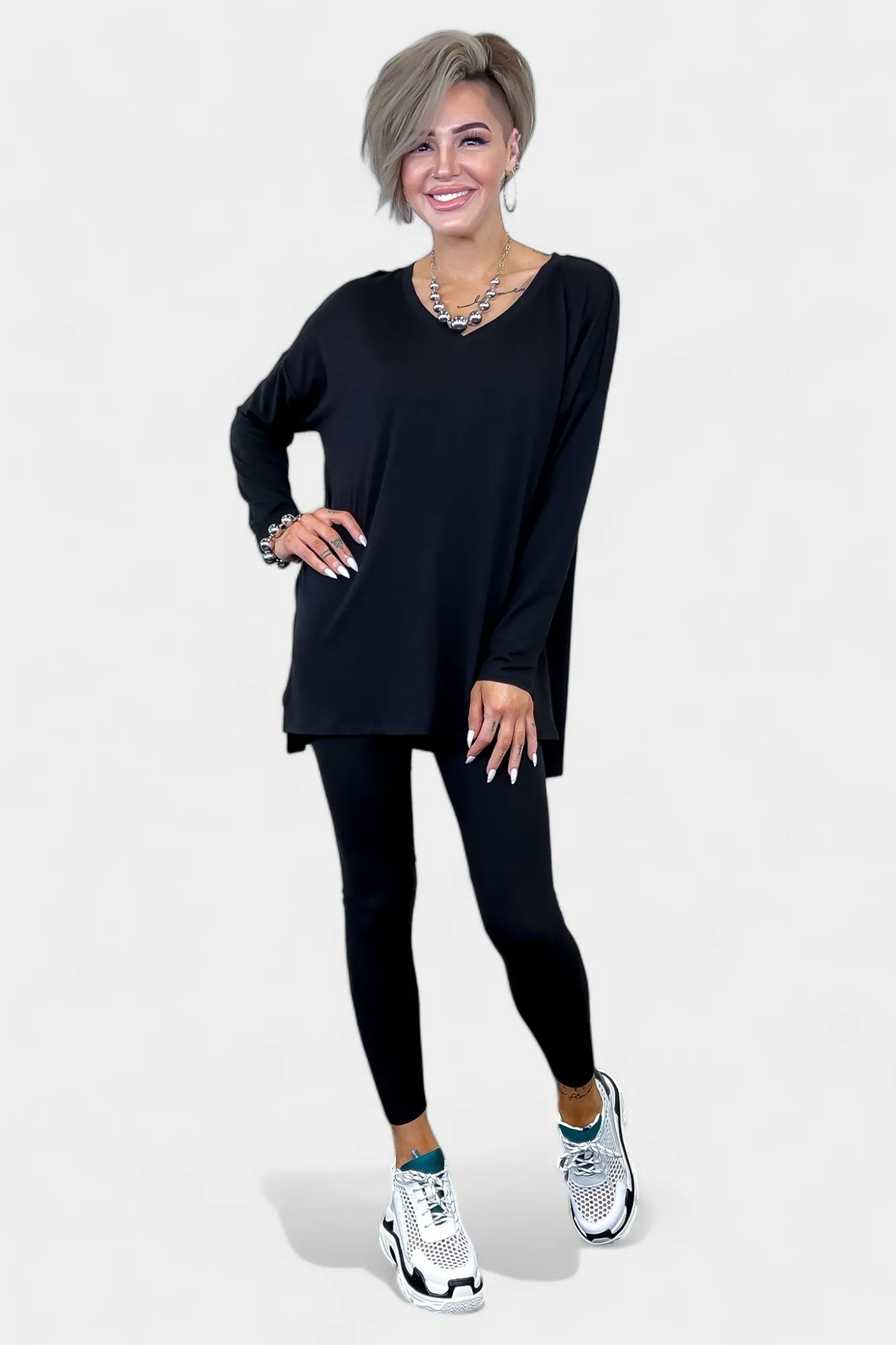 Black V Neck Buttery Loungewear Set