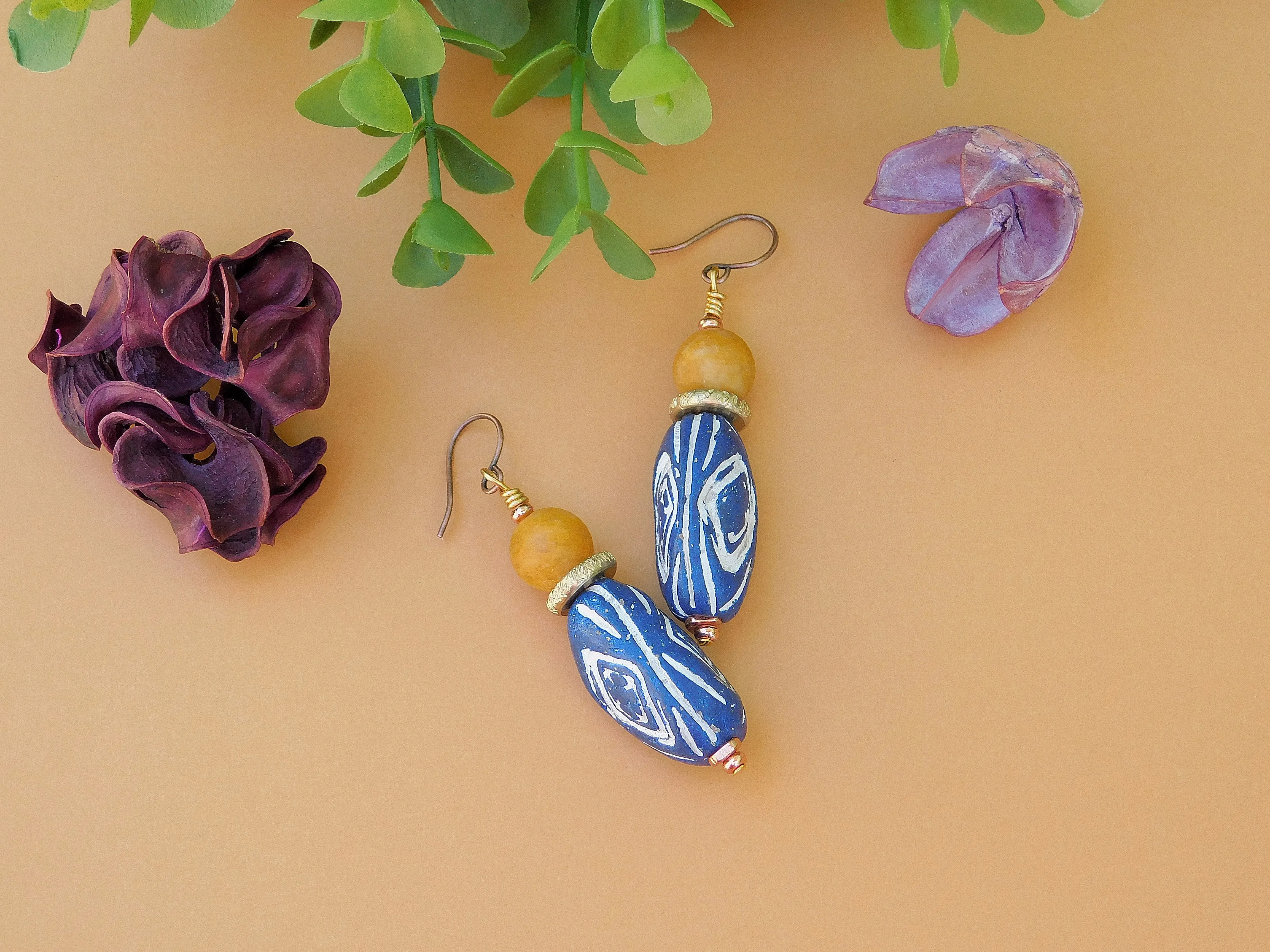 Blue and White Terracotta Earrings