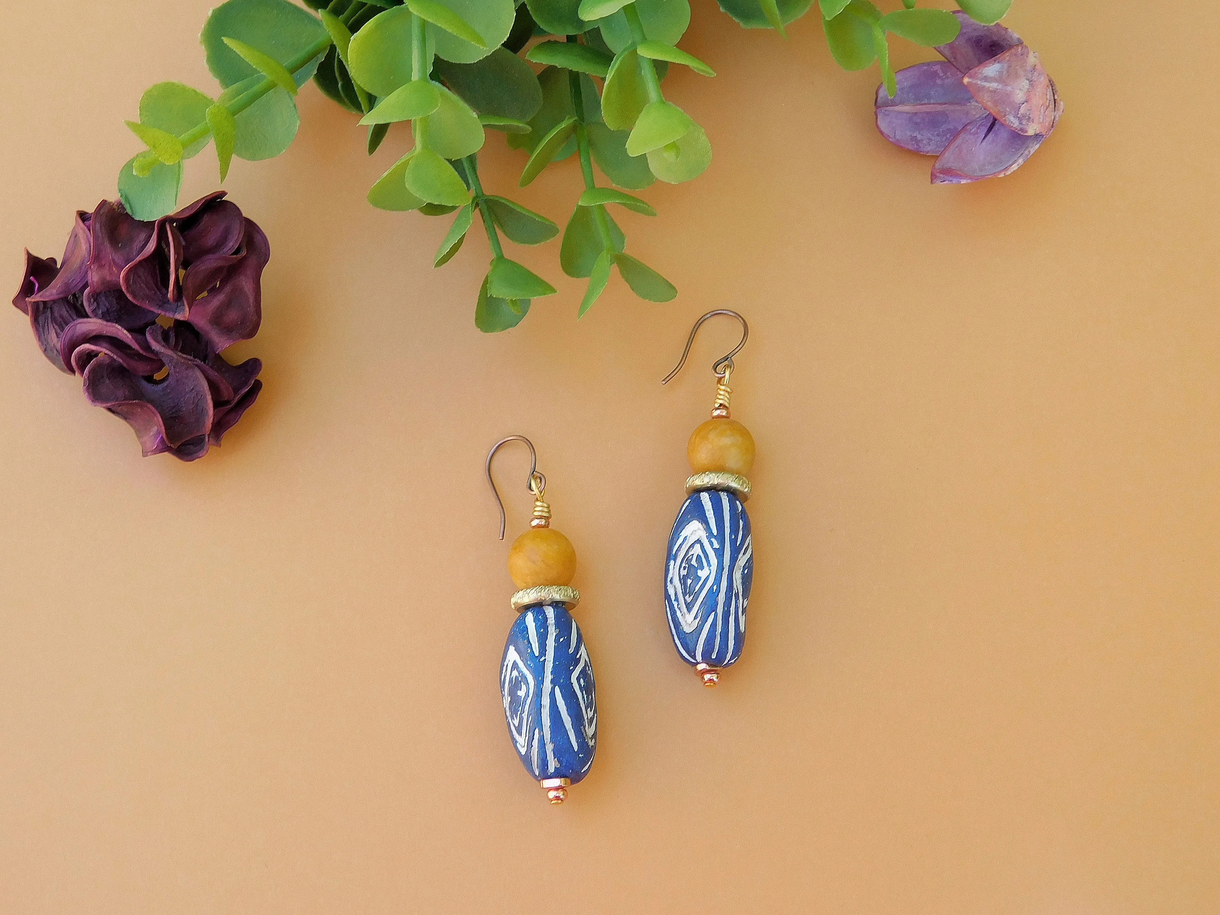 Blue and White Terracotta Earrings