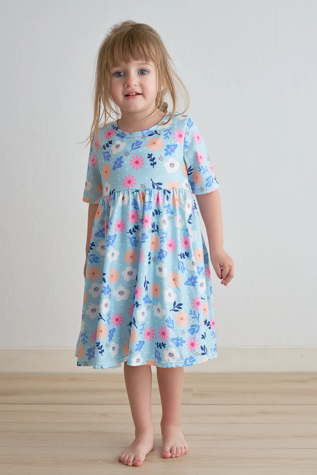 Blue floral print girl dress