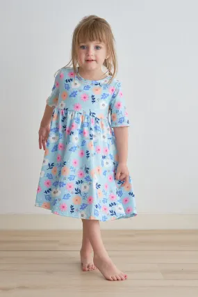 Blue floral print girl dress