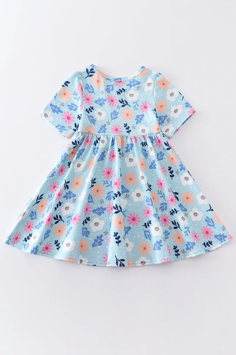 Blue floral print girl dress