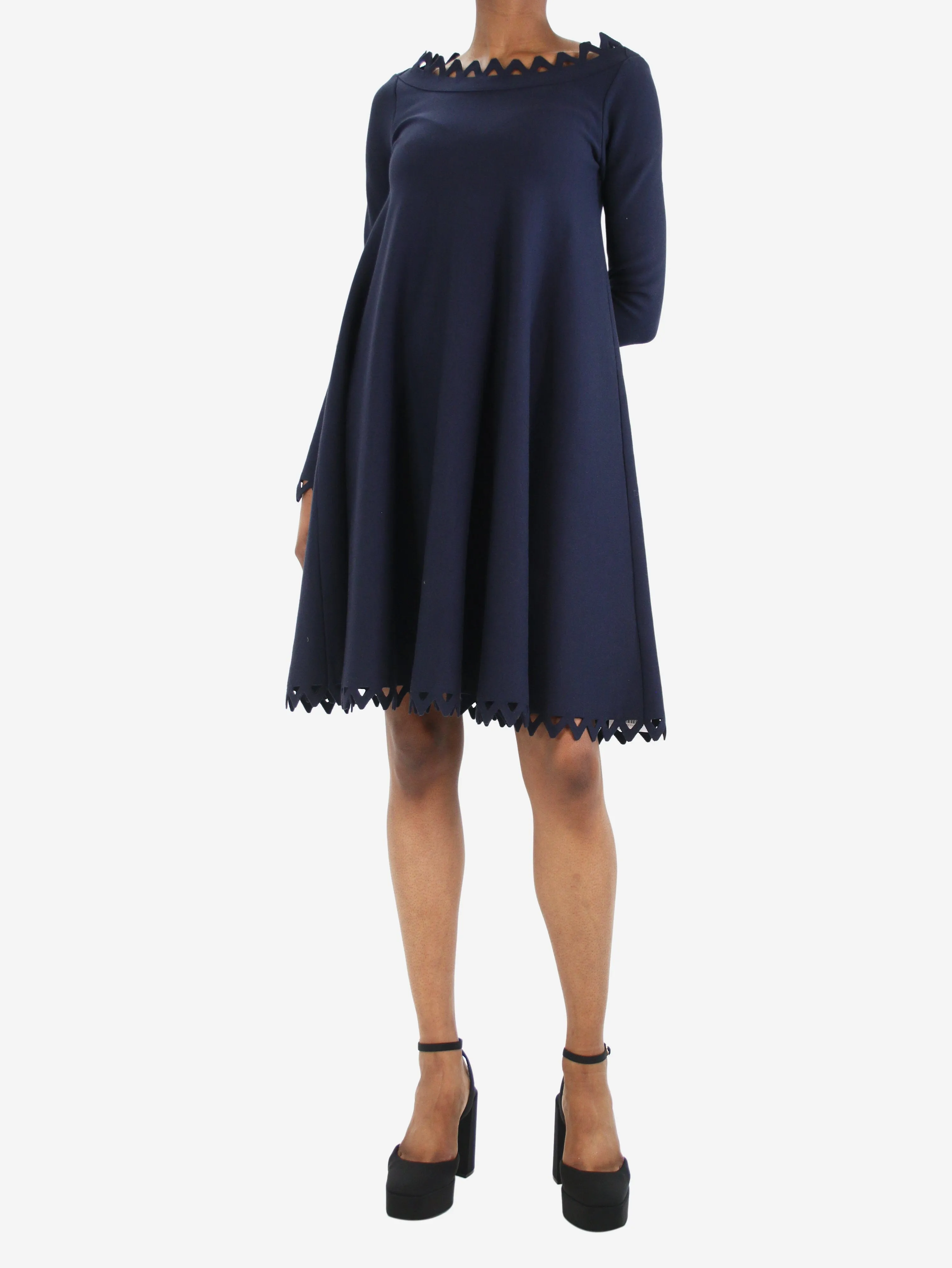 Blue wool-blend cutout trim midi dress - size UK 8