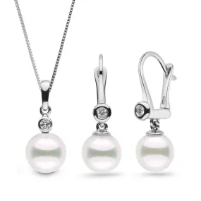 Brilliant Romantic Akoya 8.0-8.5 mm Pearl & Diamond Pendant and Earrings Set