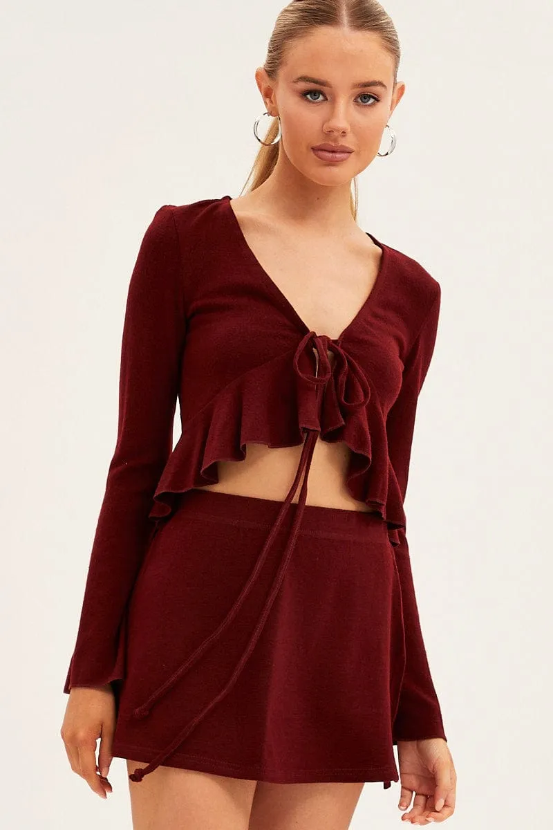 Brown Peplum Top Long Sleeve