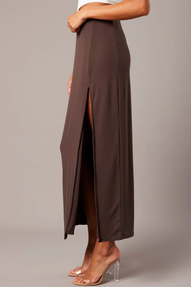 Brown Supersoft Skirt Front Split Double Layer