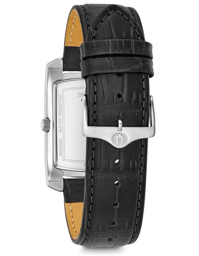 Bulova Mens Classic Watch - Black Leather Strap - Black Dial - Date