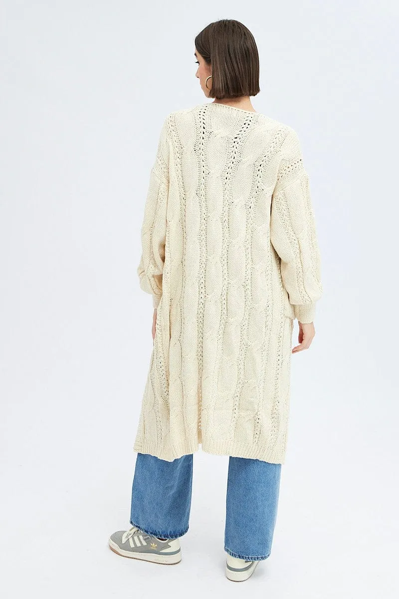 Camel Longline Cardigan Cable Knit