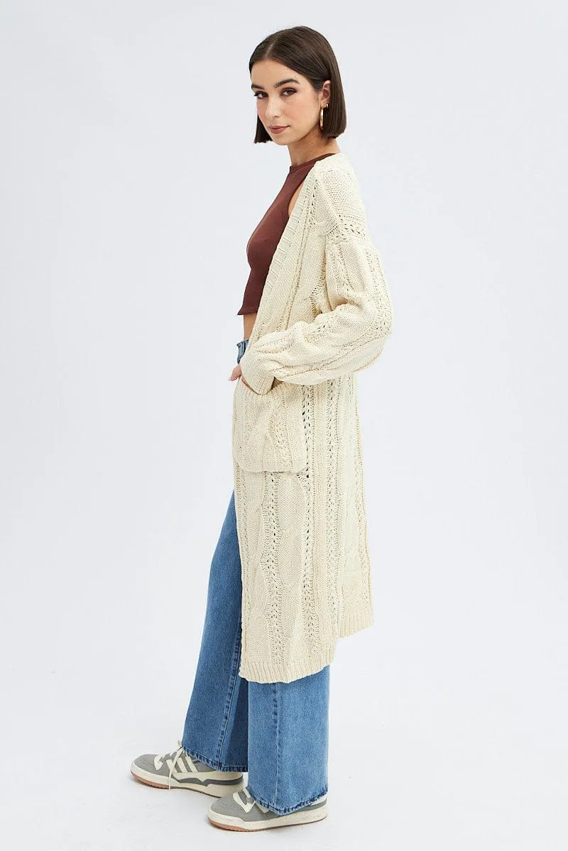 Camel Longline Cardigan Cable Knit