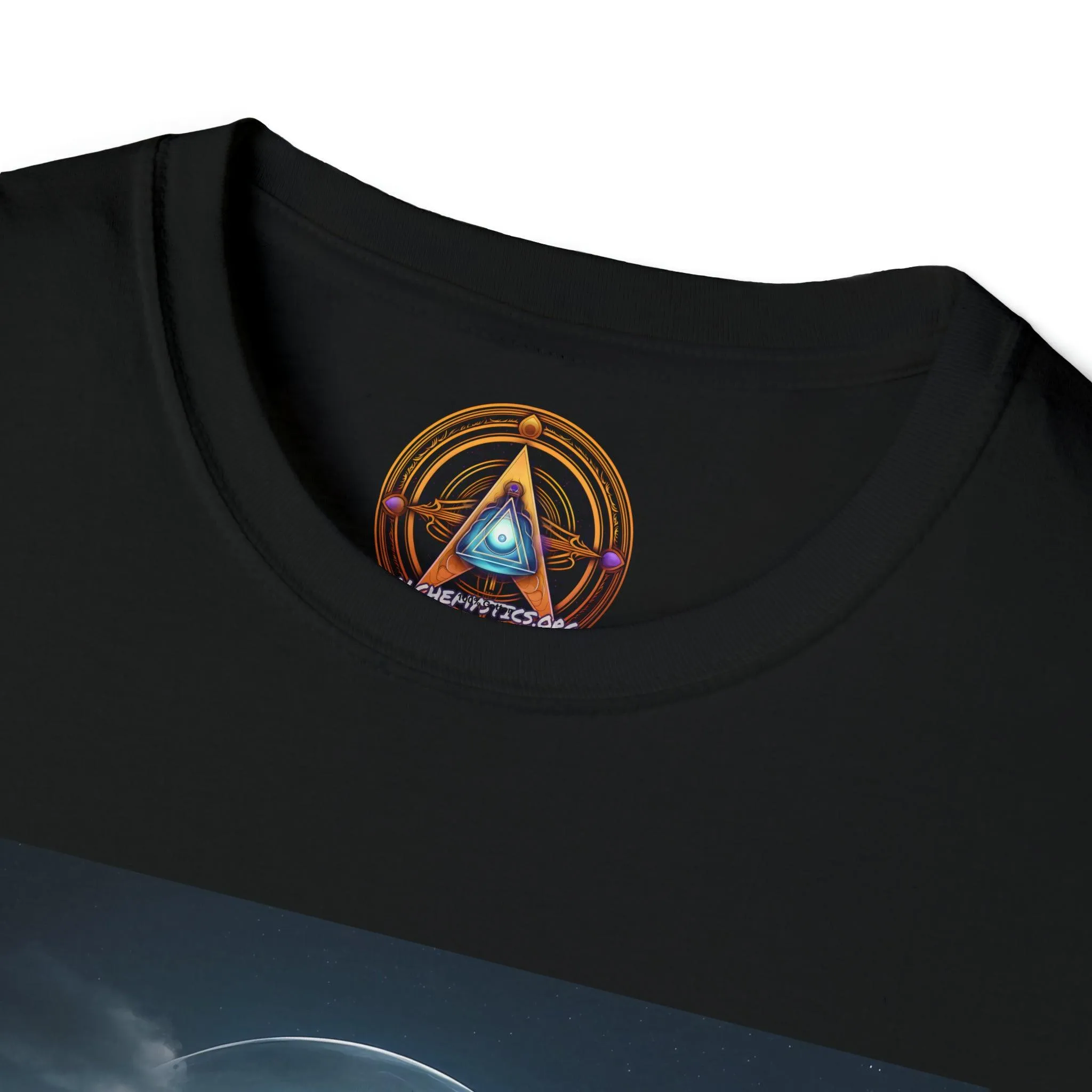 Cameron's Journey to the Eclipse at The Egyptian Pyramids - Visionary Psychedelic Ai Art Men's and Women's Unisex Soft Style T-Shirt for Festival and Street Wear