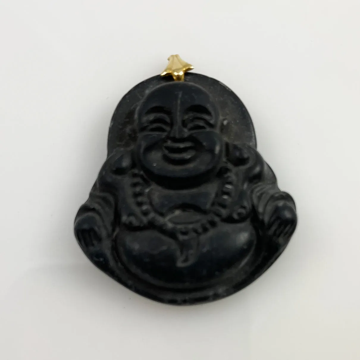 Carved Black Jade Buddha Pendant