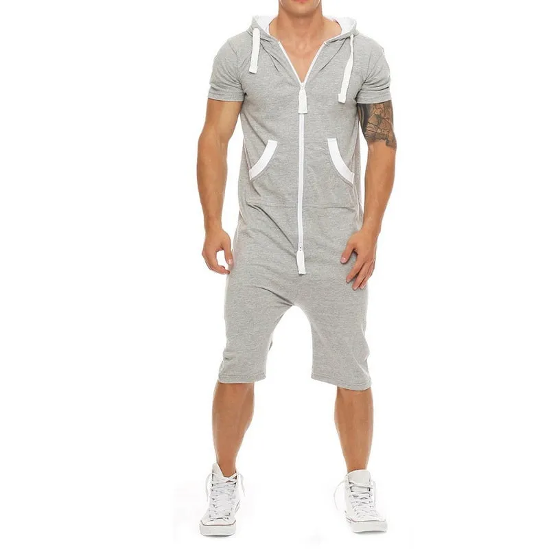 Casual Mens Tracksuit Jumpsuit Men Overalls Short Sleeve Sportwear