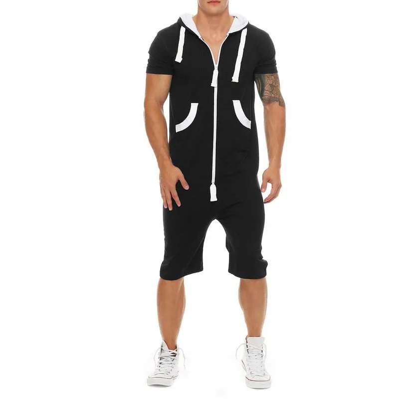 Casual Mens Tracksuit Jumpsuit Men Overalls Short Sleeve Sportwear