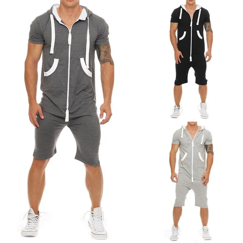 Casual Mens Tracksuit Jumpsuit Men Overalls Short Sleeve Sportwear